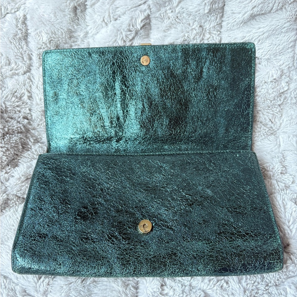 Yves Saint Laurent Y-Linge Clutch, Shimmer Green, Satin Interior - Picture 14 of 16